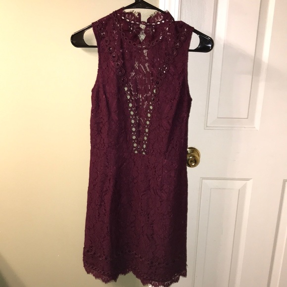 Saylor x Free People Cherie Lace Mock Neck Open Back Purple Mini Dress - Picture 2 of 13